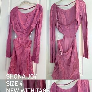 Shona Joy Ibis Rose Long-Sleeve Open-Back Mini Dress - Rose Pink